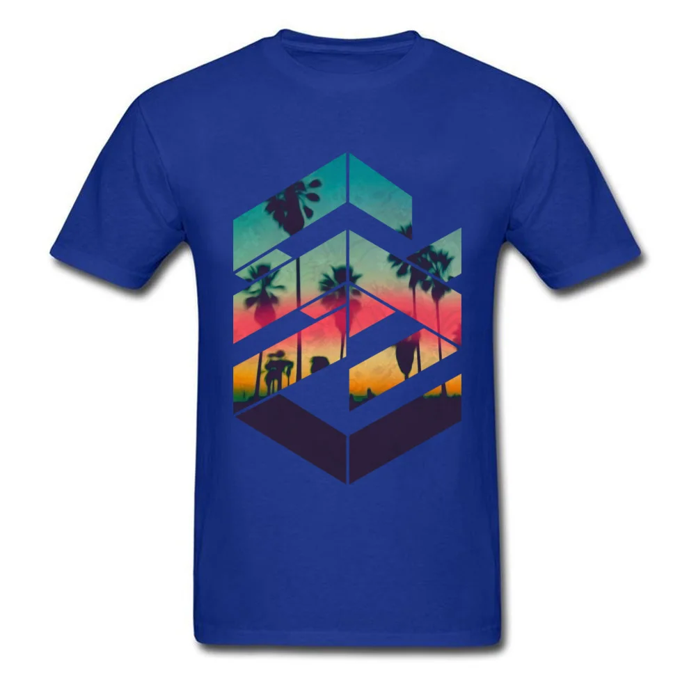 Design T-shirts Brand Round Collar Geometric Sunset beach Cotton Male Tops & Tees Casual Short Sleeve Tee-Shirt Geometric Sunset beach blue