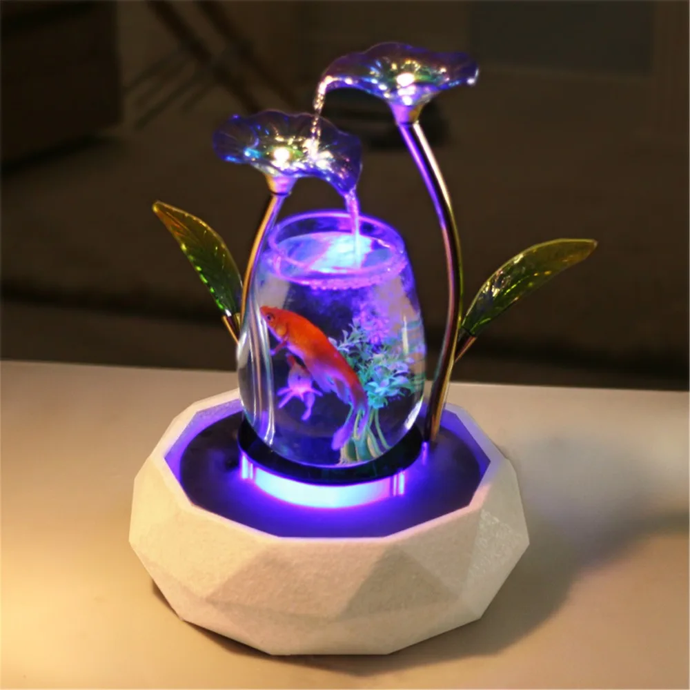 Tabletop Water Feature Lotus Fountain Waterfall Cascade Indoor Decoration Aquarium Zen Humidifier Meditation LED light fish tank