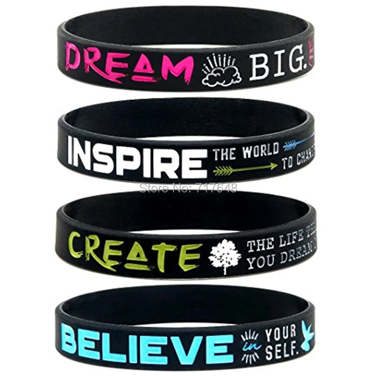300pcs Dream, Believe, Inspire, & Create wristband silicone bracelets