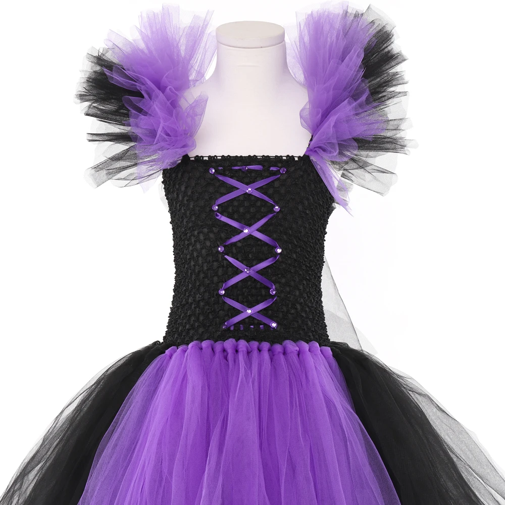 Шикарный мечта Maleficent queen юбка-пачка для девочек платье Дети Хэллоуин платье Косплэй костюмы ведьм фантазии девушка вечерние платье детская одежда