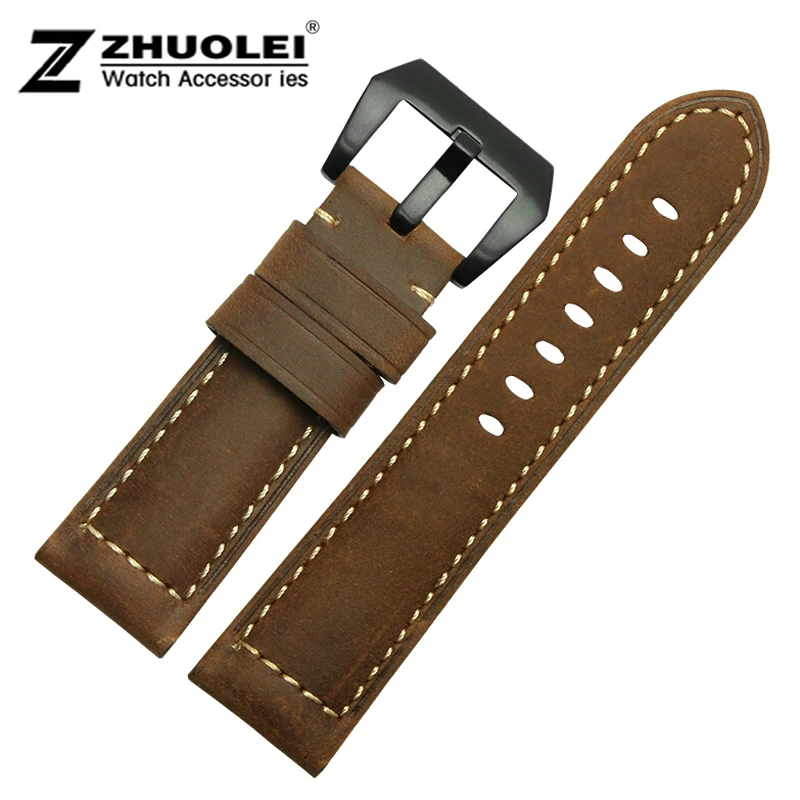 

high quality genuine leather straps for PAM watch bands with PVD Solid Stainless Steel Mad horse and cowhide leather band 22 24