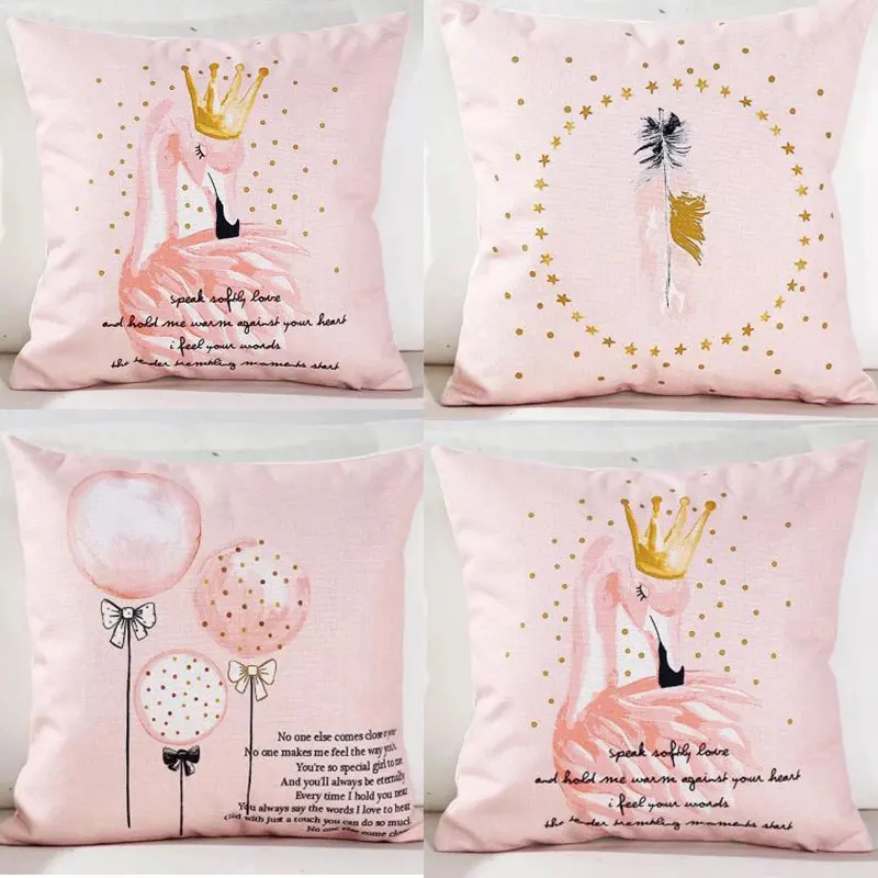 

Drop Ship Pink Cushion Cover Love Letter Heart Fashion Triangle Line Leaf Flamingo Pillow Case Home Decor Girl Gifts Funda Cojin