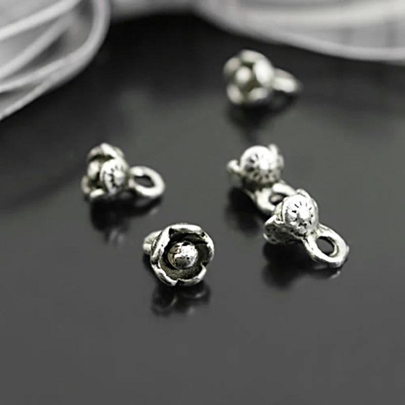 

(26982)50PCS 8.5x6MM Antique Silver Zinc Alloy Small Flower End Charms Pendants Diy Jewelry Findings Accessories Wholesale