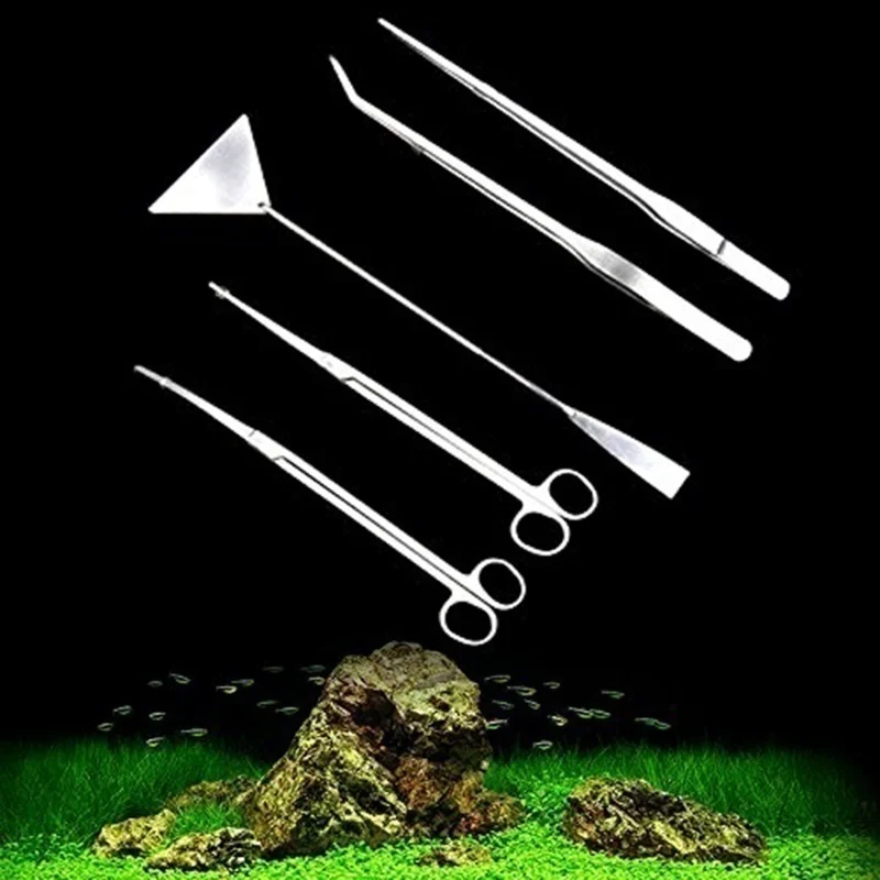 

5 type Aquarium Live Plant Fish Tank Tools Set Scissors Tweezers Gravel Leveler Tool