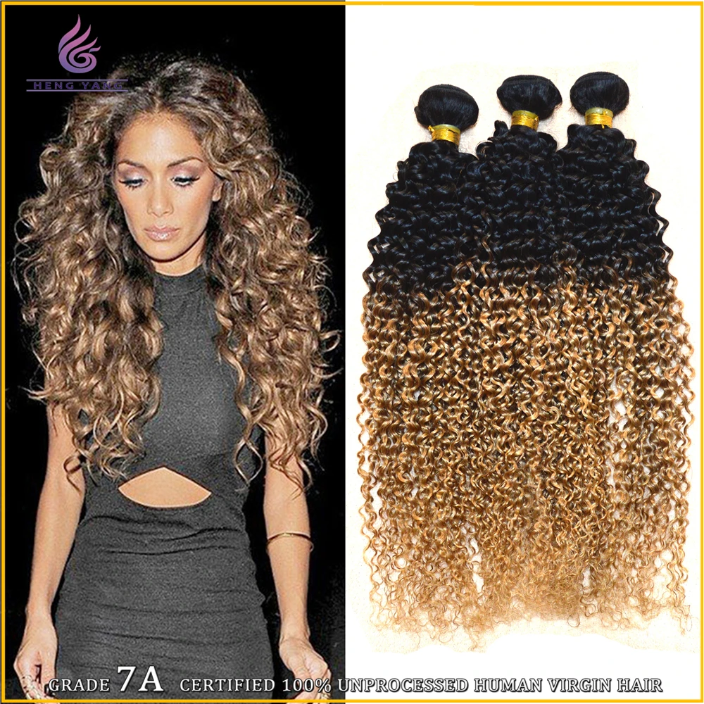 natural humano weaving jerry curl 3 pieces/lot bundle two tone blonde