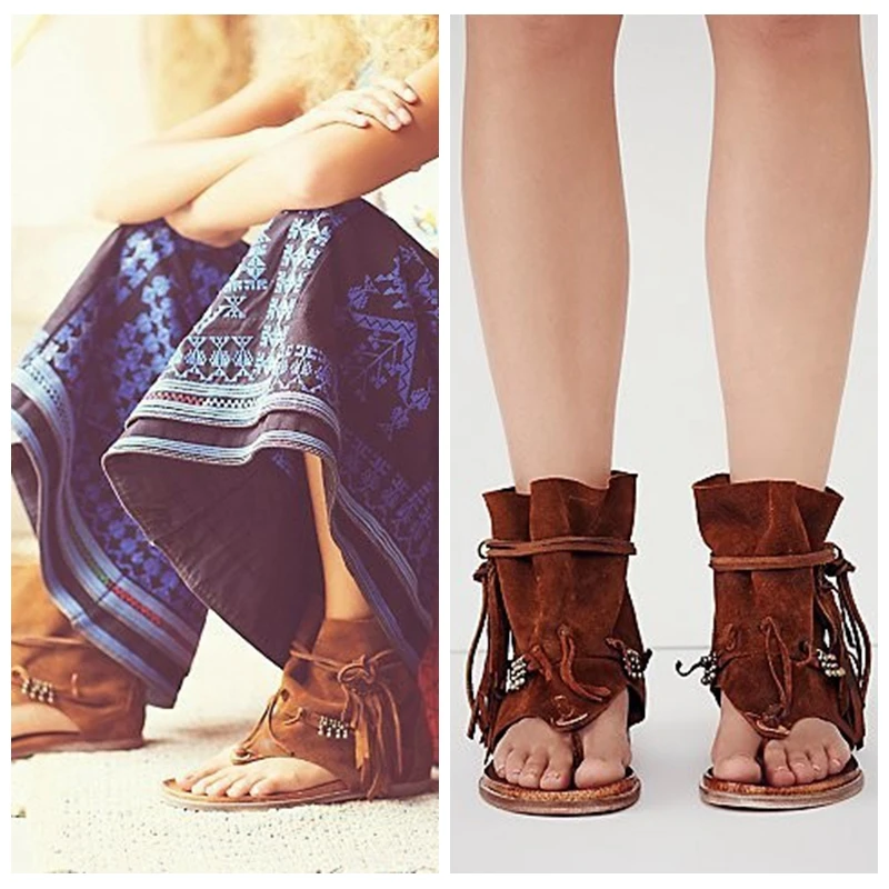 2016 Summer Sexy Brown suede leather Flip flops ladies sandals Decorative accessories fringe 