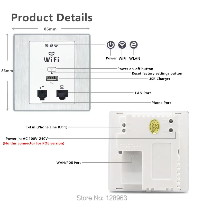 Товар WPL6058 300 Мбит/с Рисование Серебряная панель Крытый 86 разъем PoE Wi-Fi маршрутизатор в стене AP беспроводная точка доступа