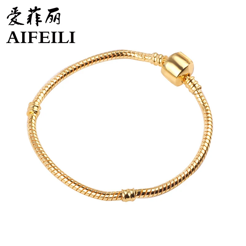 

AIFEILI 2019 Hot Sale 18-20cm Gold Color & Silver Snake Chain Charm Bead Fit Women Original Bracelet Jewelry Gift
