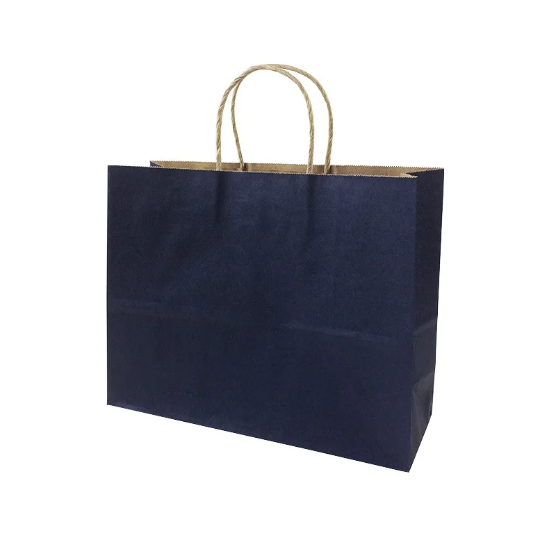 10 шт. подарочный бумажный пакет из крафт-бумаги с ручкой 33X25X12 см/горизонтальная многофункциональная сумка для свадебной вечеринки/Модная Тканевая обувь, сумки - Цвет: Dark blue