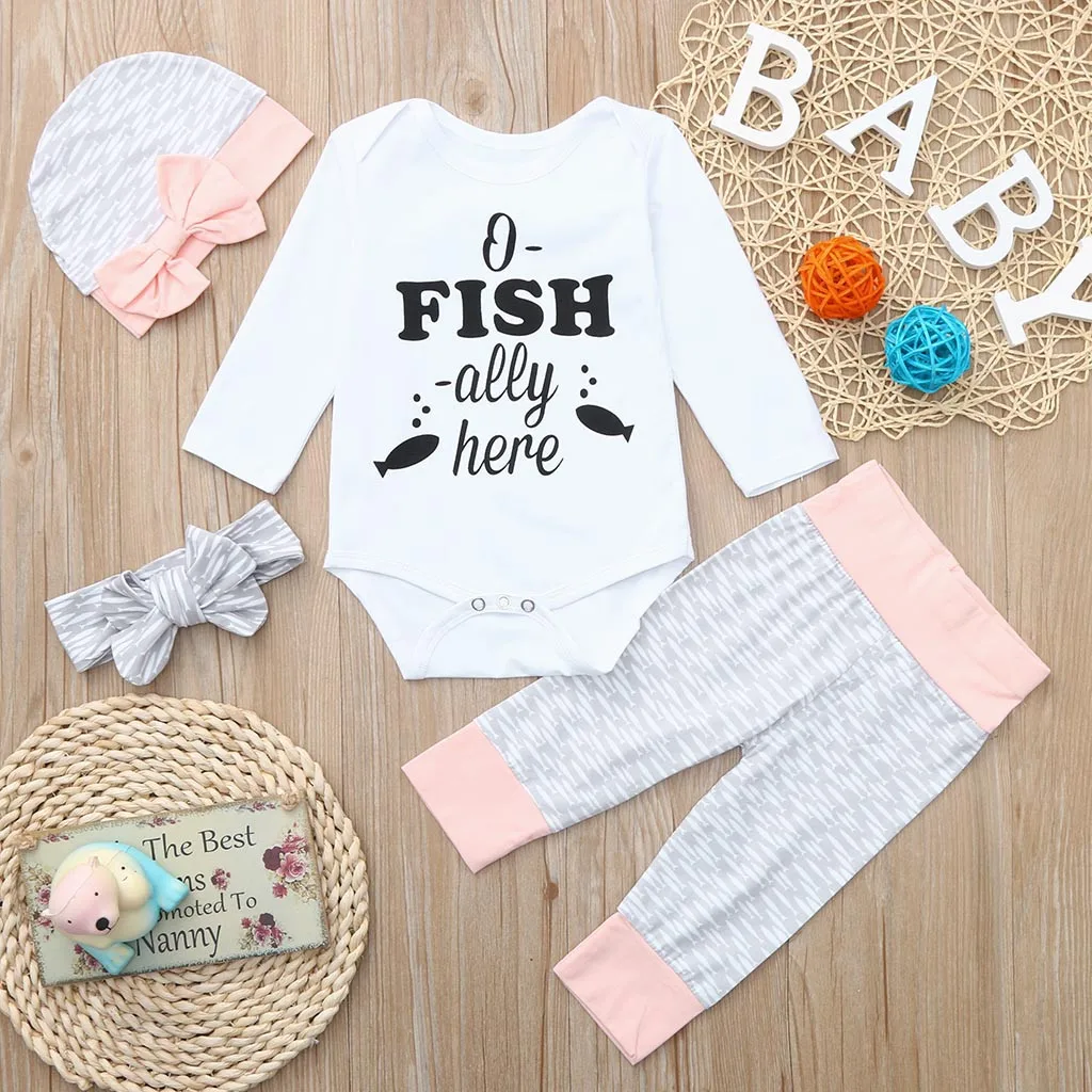 

Newborn Baby Girl Boy Summer Clothes Infant Baby Letter Print Jumpsuit Romper +Pants+Headband+Hat Clothes Outfit