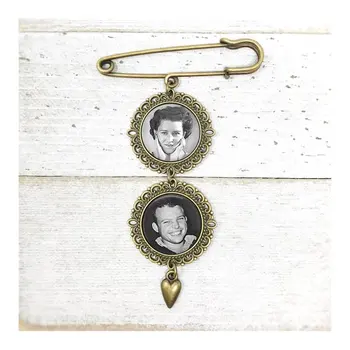 

Personalized Wedding photo Boutonniere Pin bride Keepsake Broach, customize groomLapel Pin, Memorial Photo Pin gifts