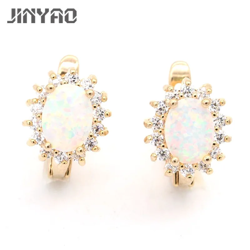

JINYAO Jewelry Oval Fire Opal Gold Color AAA Cubic Zirconia Earrings For Women Wedding Anniversary Jewelry 4colors