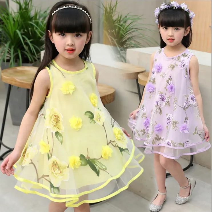 Sundress for Girls Summer Mesh Dresses Kids Sleeveless Clothes Children ...