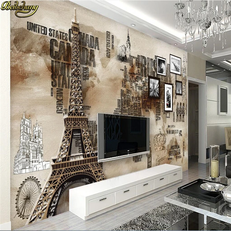 

beibehang Custom photo wallpaper mural European retro stereo letter tower TV background wall papel de parede infantil wall paper