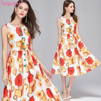 

AMBMCM Fashion Designer Runway Summer Dress Women's Spaghetti Strap Tiered Casual Floral Printed Dress Women Vest Dresses
