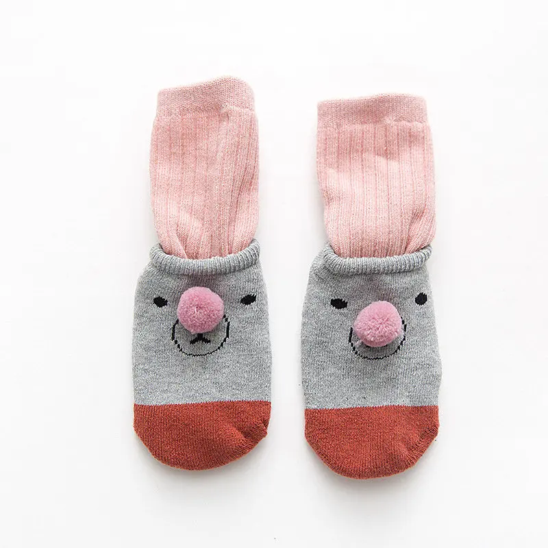 Lovely Bear Baby Socks Two-Piece Infant Boys Girls Socks Anti Slip Winter Warm Legs Cotton Blended Elastic Socks Comfortable Ins Style (7)