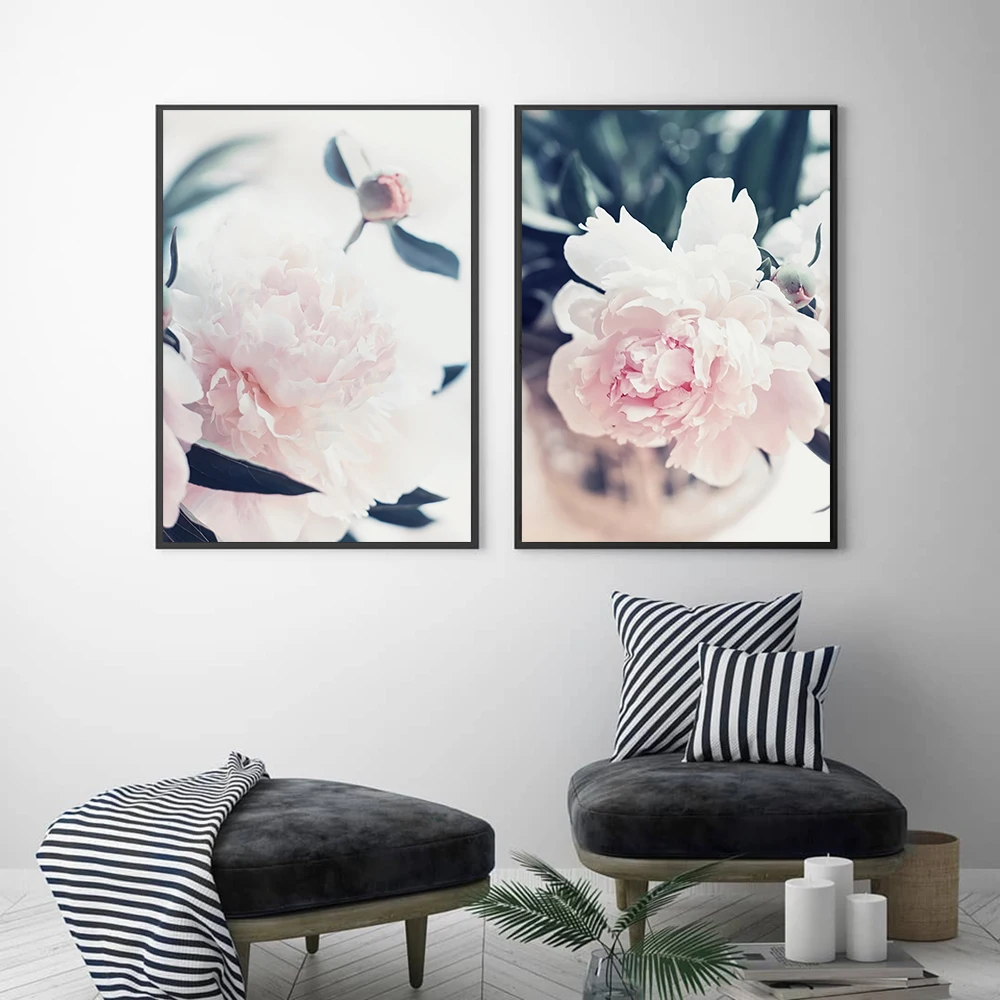 

Cuadros Salon Pink Peony Flower Wall Art Plant Prints and Posters On Canvas paintings Pictures For living room Decor for Home