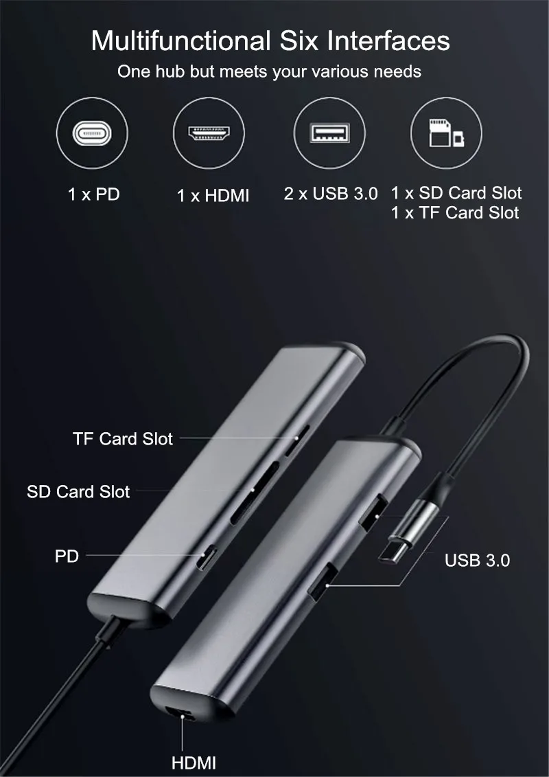 Xiaomi hagибис 6 в 1 тип-c к HDMI USB 3,0 устройство для чтения карт SD TF PD зарядный адаптер концентратор для iPhone мобильного телефона