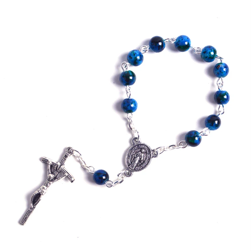 

New Fashion Religious Round Small Sized Blue Beads Madonna Catholic Decade Rosary
