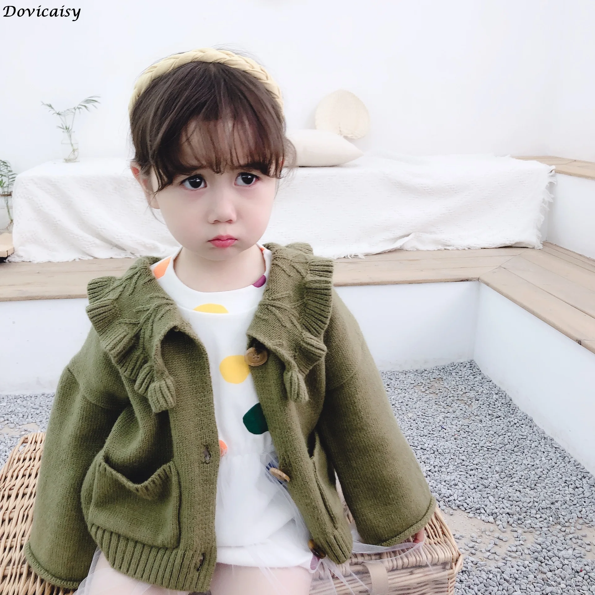 

Winter Baby Girl Cardigan Lotus Leaf Edge Turn-collar Girls Sweater Knitted Sweaters for Korean Baby Girls Kids Cardigan Coat