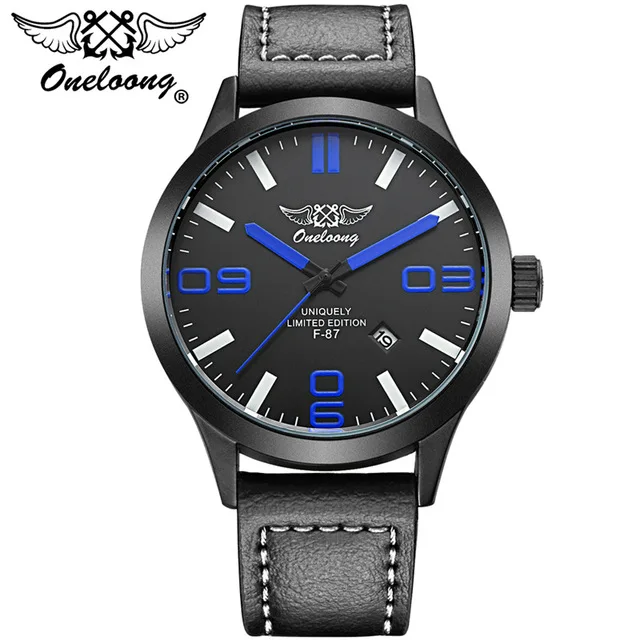 Военные пилоты часы мужские спортивные Кварцевые водонепроницаемые часы лучший бренд модные Календарь полный кожаный ремень часы Relogio Masculino - Цвет: Синий