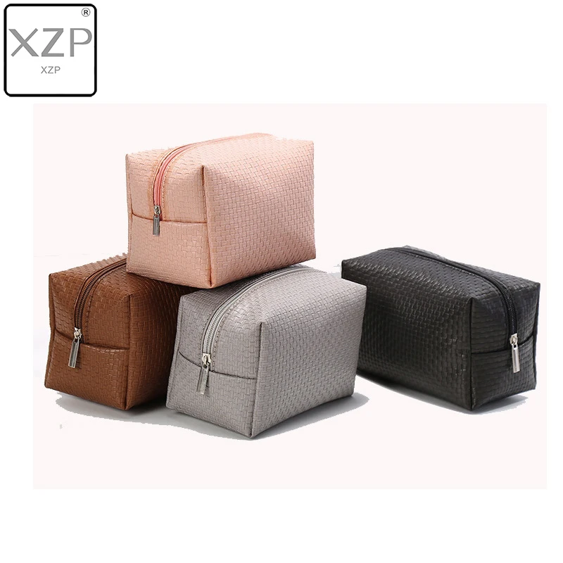 XZP Women Woven Pattern Solid Cosmetic Bag Travel Make Up Bags Fashion Ladies Makeup Pouch Neceser Toiletry Organizer Case