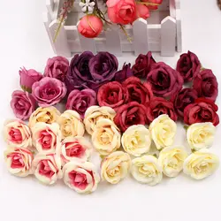 См 10 шт. 4 см шелк розы искусственный цветок Свадебные товары для дома DIY ВЕНОК простыни Детские ремесла Моделирование дешевые