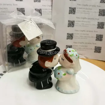 

16pcs/lot=8boxes new porcelain bride and groom salt and pepper shakers sets wedding favors and gifts for guest