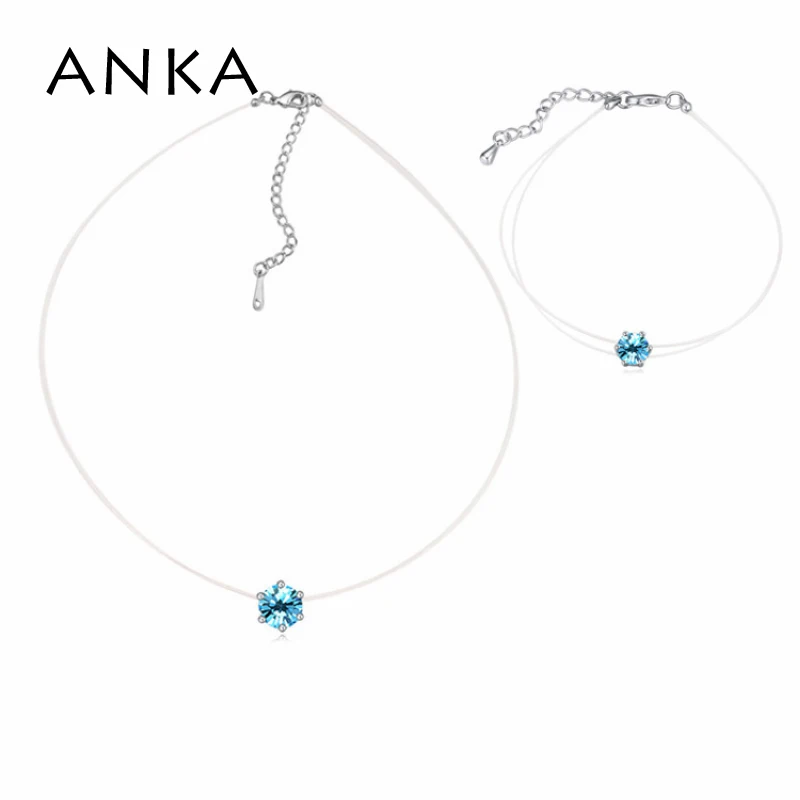

ANKA round nylon chain necklace round shape pendant and bracelet set for girl gift for women Crystals from Austria #115778