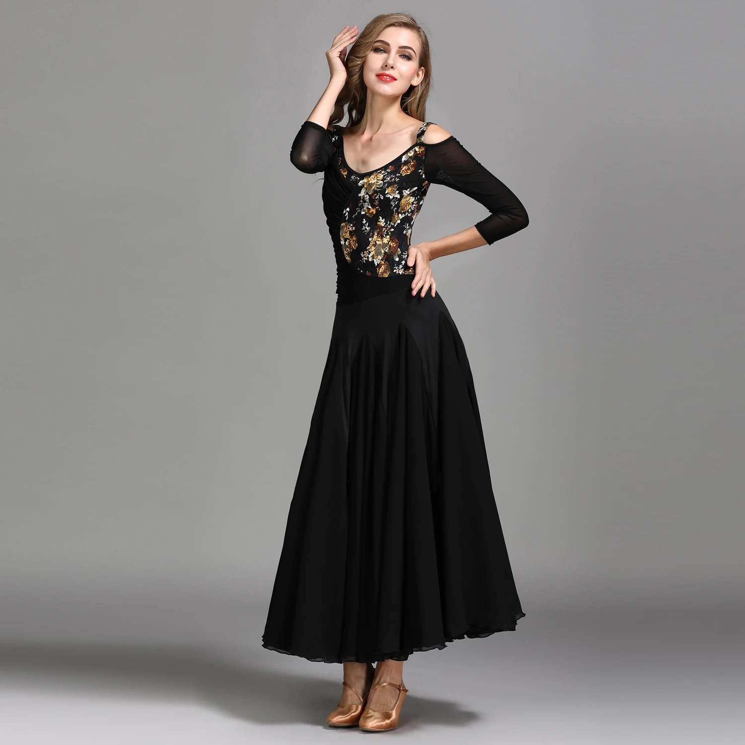 

Modern Dance Costume Women Lady Adult Waltzing Tango Lace Dancing Dress Ballroom Costume Evening Party Dress