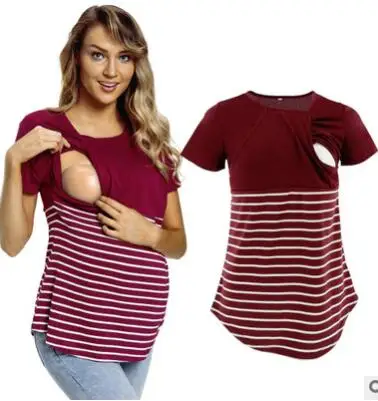 Беременность одежда для кормления топы для беременных Для женщин с коротким рукавом кормящих блузка для кормления грудью футболка мульти-стиль - Цвет: Red