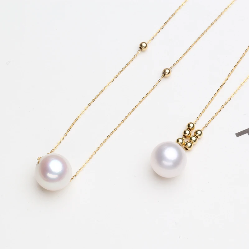 Sinya 18k gold choker necklace with 7.5-10mm natural Round pearls and 3mm gold beads Au750 gold chain length 45cm for women (14)