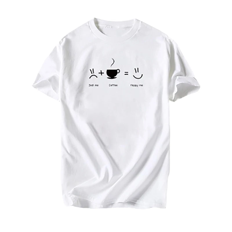 T Shirt Men Harajuku T-shirt Tops Cotton Tshirt Unisex Sad Me+coffee=happy Me Creative Streetwear Oversized T Shirt Gift XS-3XL