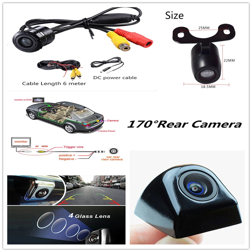 

Car Rear View Camera Universal Backup Parking Camera Night Vision Waterproof 170 Wide Angle HD Color Image