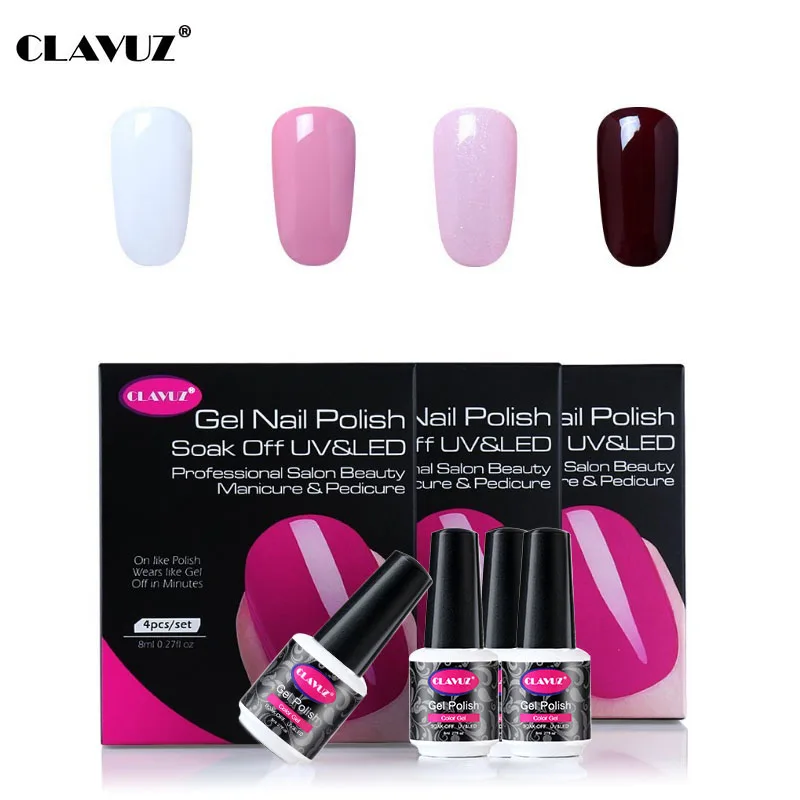 

CLAVUZ Classic Color LED Lamp Nail Polish Set 4PCS Soak OffUV Gelpolish Semi Permanent Birthday Gift Stamping Varnish Enamel Kit