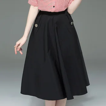 

Skirts Womens Spring New Fashion Solid color Pocket Elegant Black Skirt Female Mid Calf A Line Skirt Hot Sale