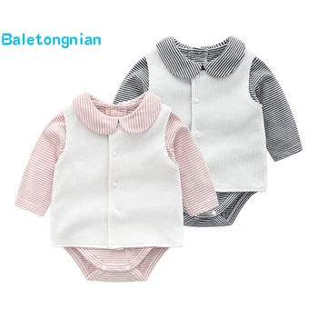 

2019 New Baby Girl Thread Cotton Long Sleeve Bodysuit Vest Set Toddle Boy Girls 1piece Waistcoat Suit Infant Cute Clothes