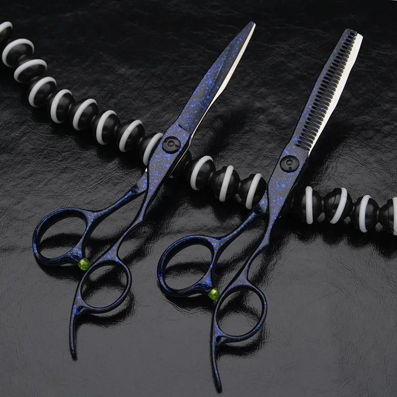 6inch Creative Shinning Spot Blue Straight Thinning Hair Cut Scissor Barber Supply Grooming
