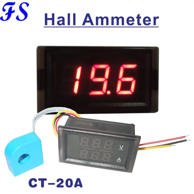 DC 0-20A Hall Sensor Current Meter LED Digital CT Amp Panl Ammeter Power Supply 4-30V Red Digits 54*30*21mm | Инструменты