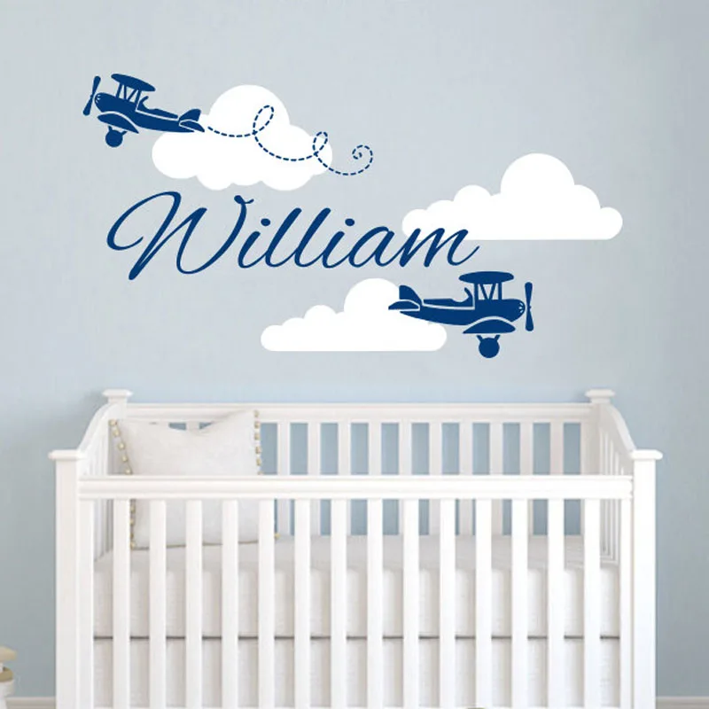 Autocollants Muraux D Avion Personnalises Avec Nom Etiquette De Decoration Murale Pour Chambre D Enfants Stickers Muraux Amovibles Pour Bricolage Nuages Decoratifs Pour La Maison Aliexpress