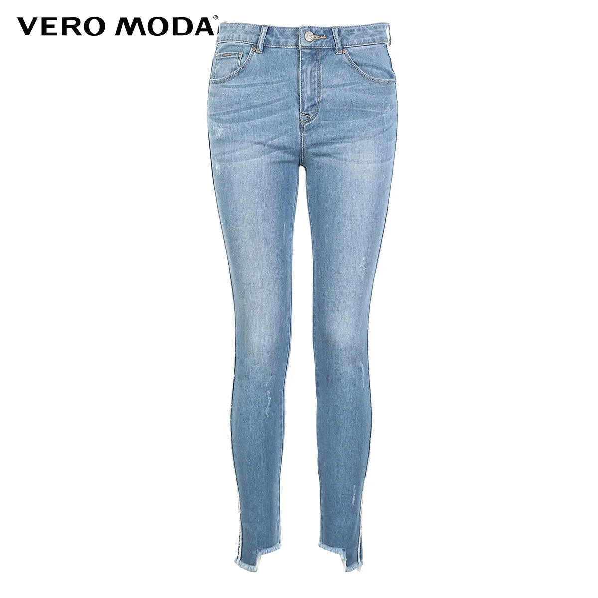 Vero Moda Women's Washed Distressed Raw-edge High Waist Slim Fit Jeans | 318349580