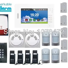 Классический FSK Tech 7 дюймов сенсорный экран GSM сигнализация+ Smart извещатель, датчик двери/окна, датчик дыма, passwrod клавиатуры сигнализации