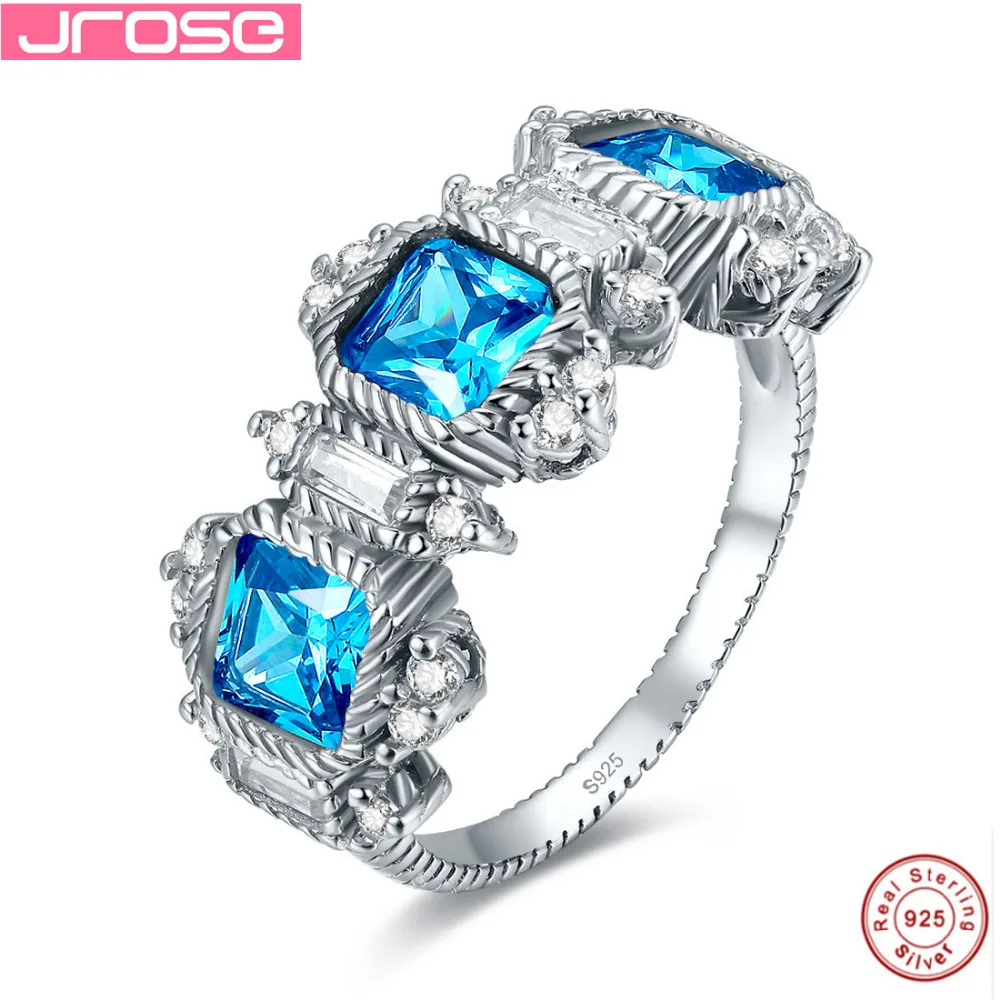 

Hot explosion Jrose Design Blue CZ Ring 100% 925 Sterling Silver Jewelry for Women Wedding Jewelry Elegant Gift Box Luxury