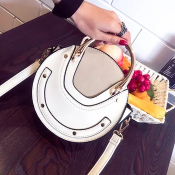 

new Original brand design round bag Round metal portable Metal rivets handbag fashion chain shoulder bag Messenger bag