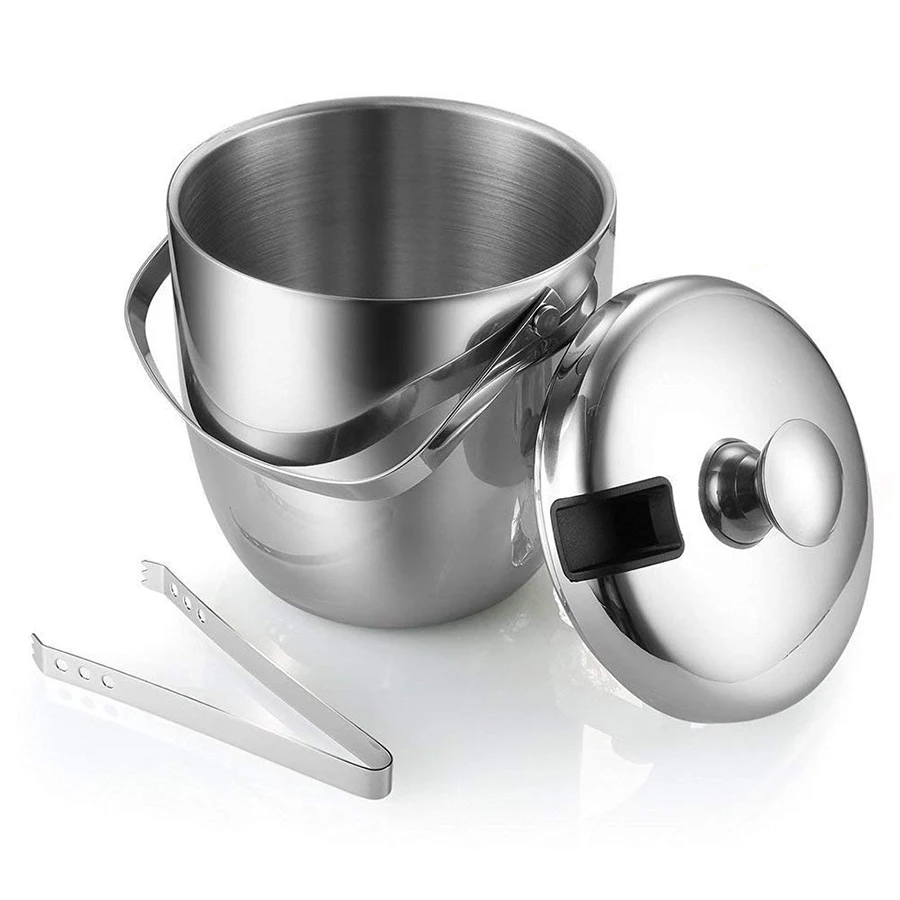 Ice Bucket Insulated Stainless Steel Double Walled 2.8L with Lid and Whiskey Chilling Stones For Beer Wine Cooler Ice Bucket