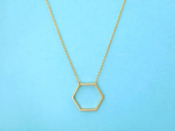 N004 Silver Gold Geometric Hexagon Necklace Simple Sexangle Neckalces Open Line Hive Hexagon Necklace for Women