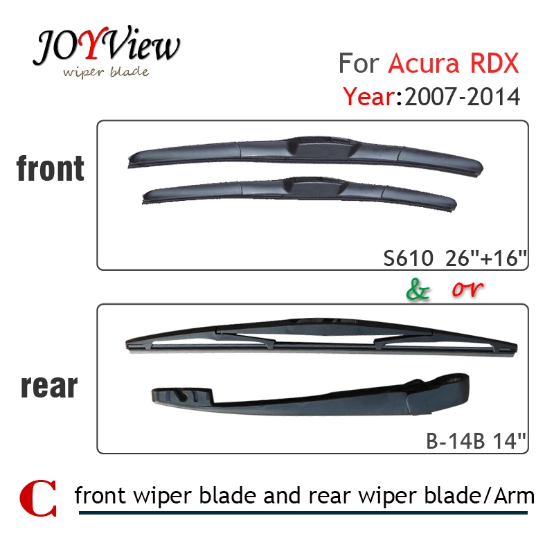 S610 Front Wiper Blade and RearWiper Arm Blade for ACURA RDX (2007 2014