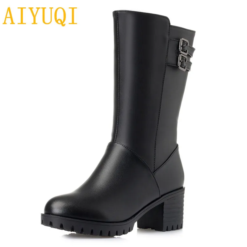 

AIYUQI Shoes woman platform boots 2019 new genuine leather women boots women motorcycle martin. big size 42 43 women wool boots