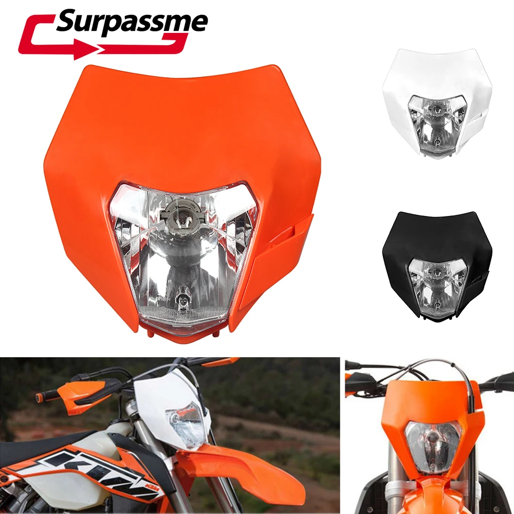 

Motorcycle Headlight Fairing Orange Black White Dirt Bike Motocross Enduro Supermoto 12v 35w Bulb Universal Headlamp for KTM