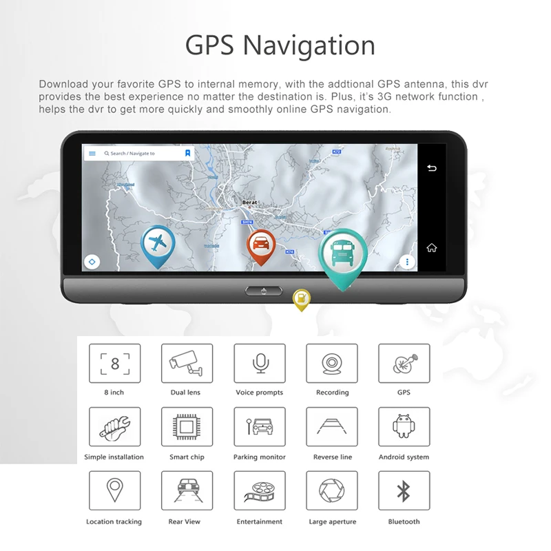 Автомобильный видеорегистратор ANSTAR 8 дюймов 3G/4G Android 5 1 FHD 1080P WIFI FM GPS мониторинг